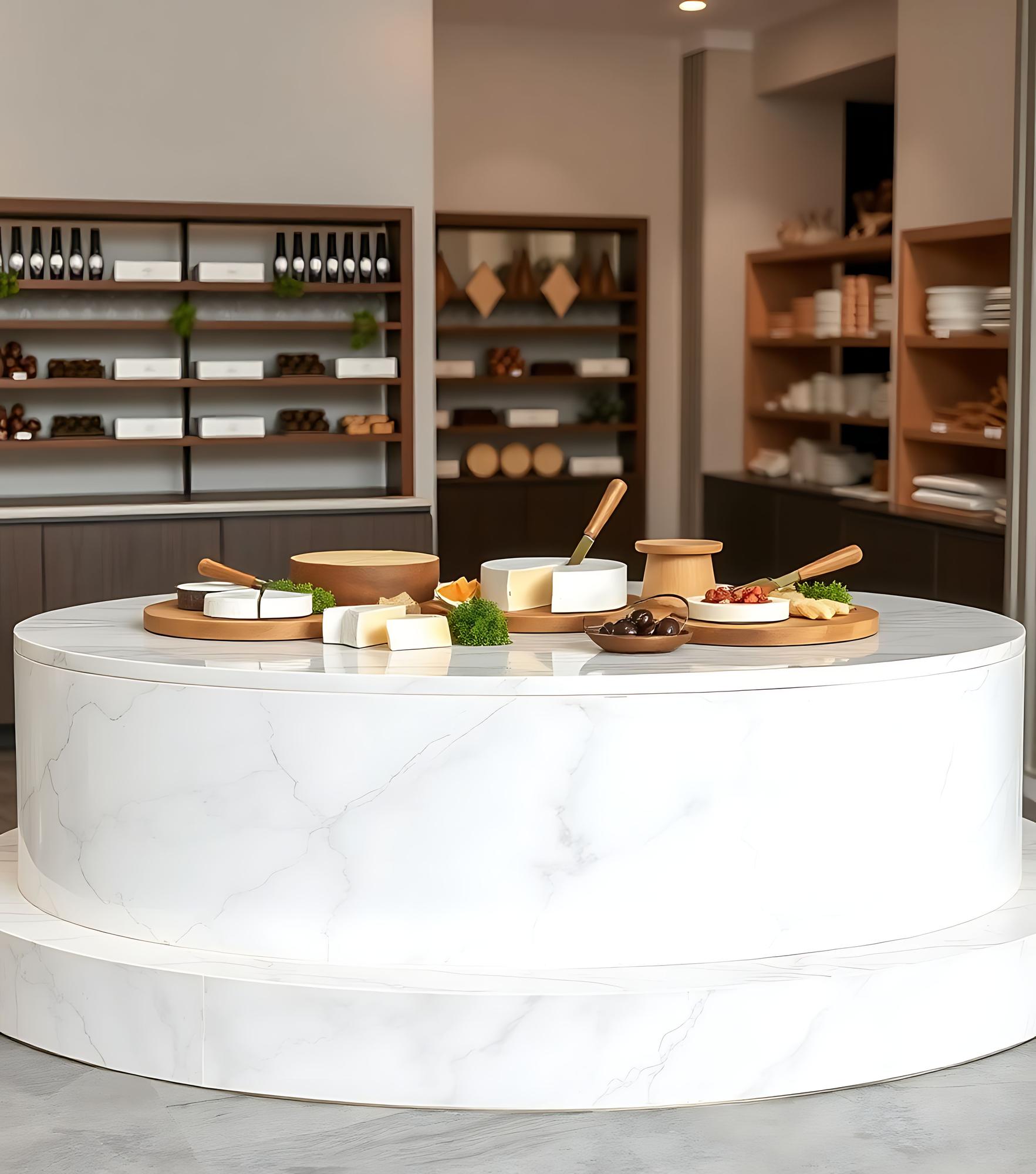 Interior of culinary studio with marble counter