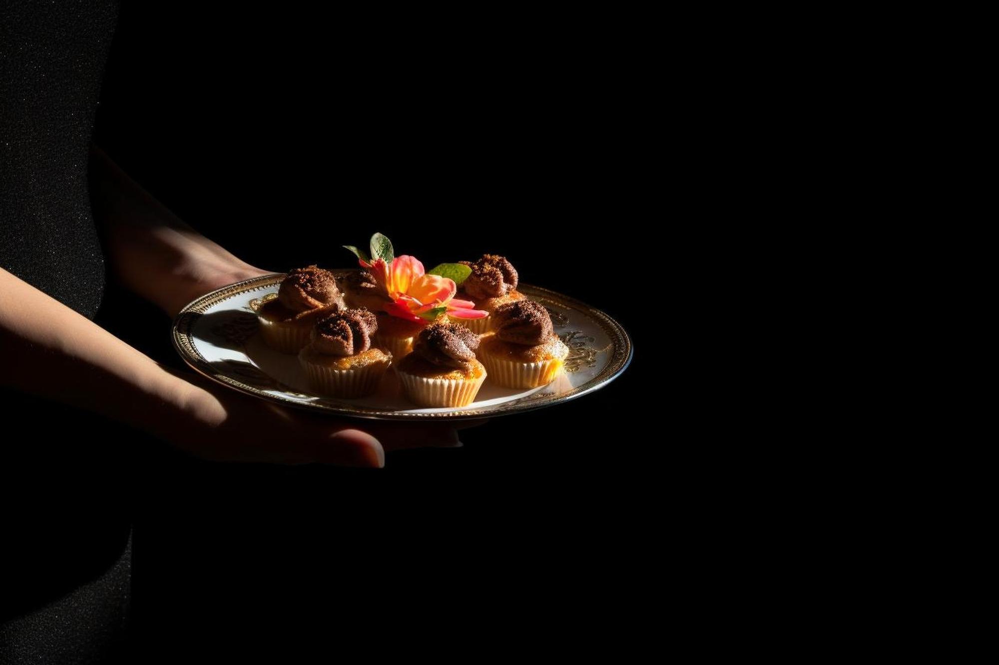 Chef preparing plated fine dining dish on dark table