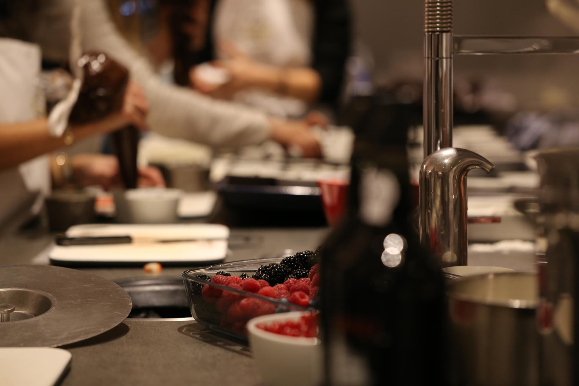 Open kitchen with workshop setup